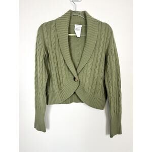 MaxMara Sweater Green Wool Cashmere Cable Knit Italy Shawl Collar L